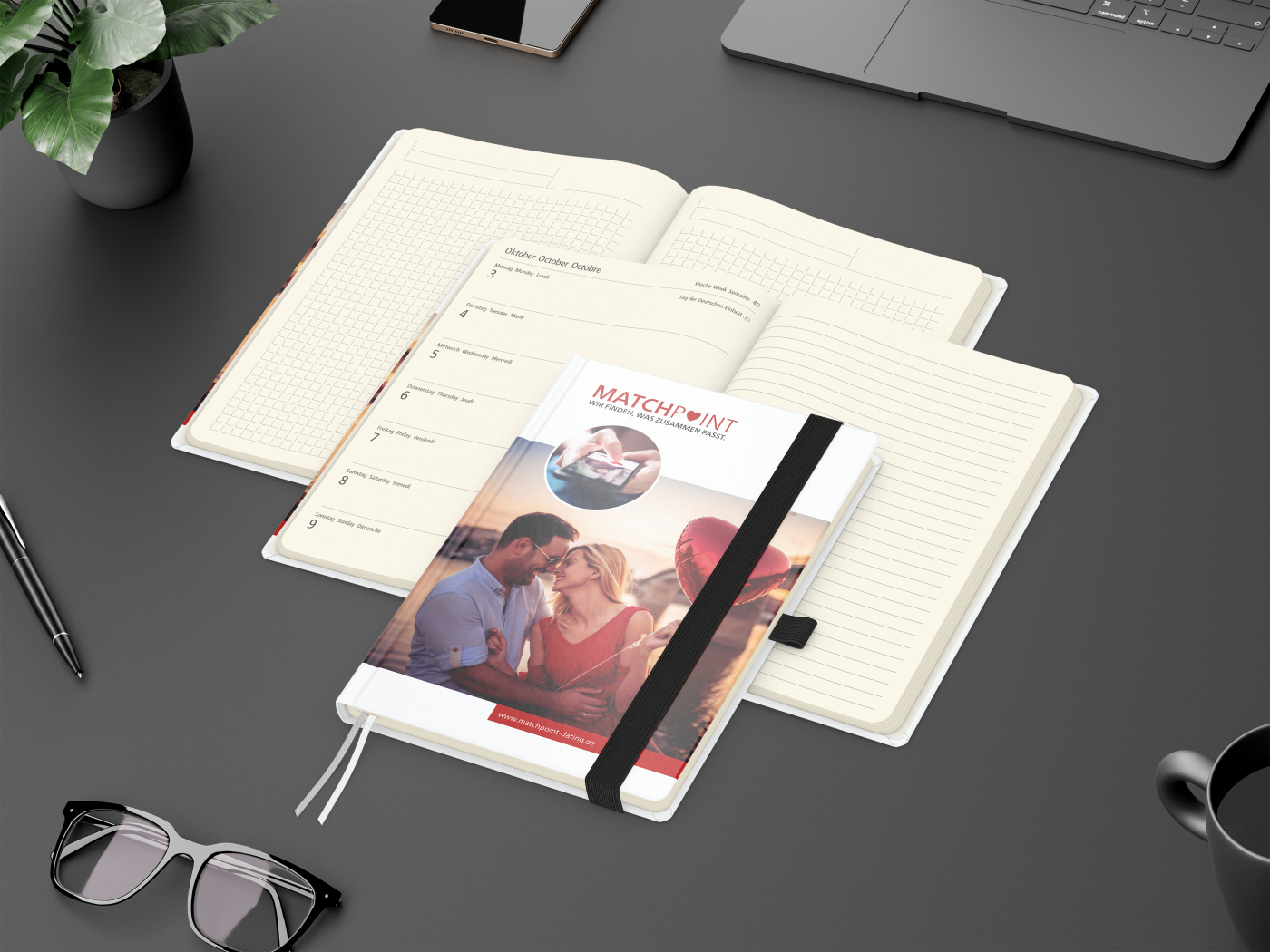 Wochenkalender links + Notizen rechts Match-Hybrid Papier-Hardcover A5