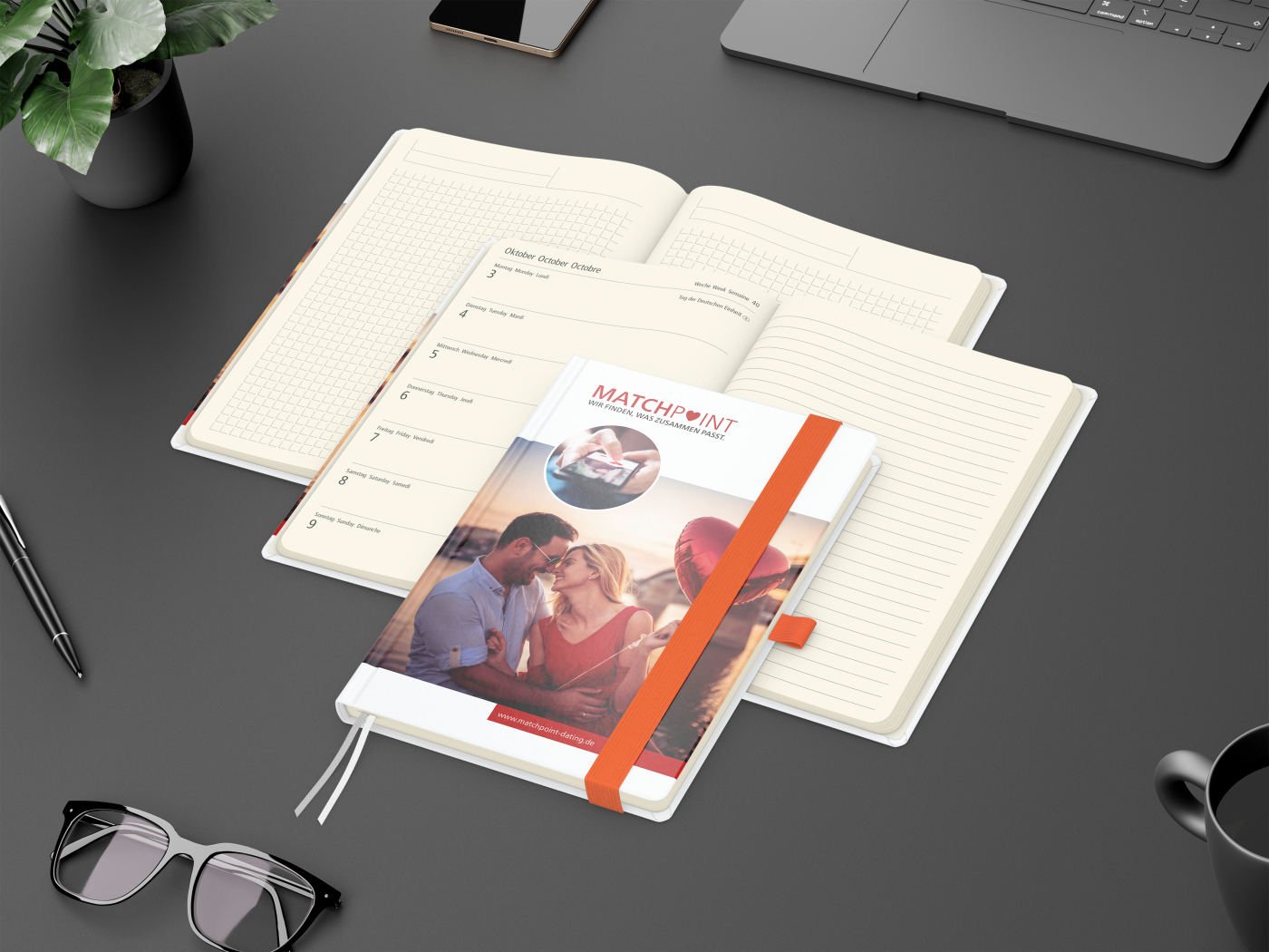 Wochenkalender links + Notizen rechts Match-Hybrid Papier-Hardcover A5