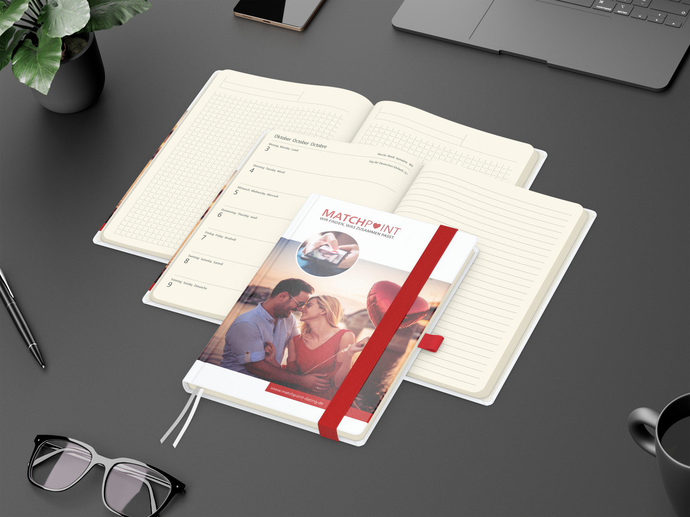 Wochenkalender links + Notizen rechts Match-Hybrid Papier-Hardcover A5