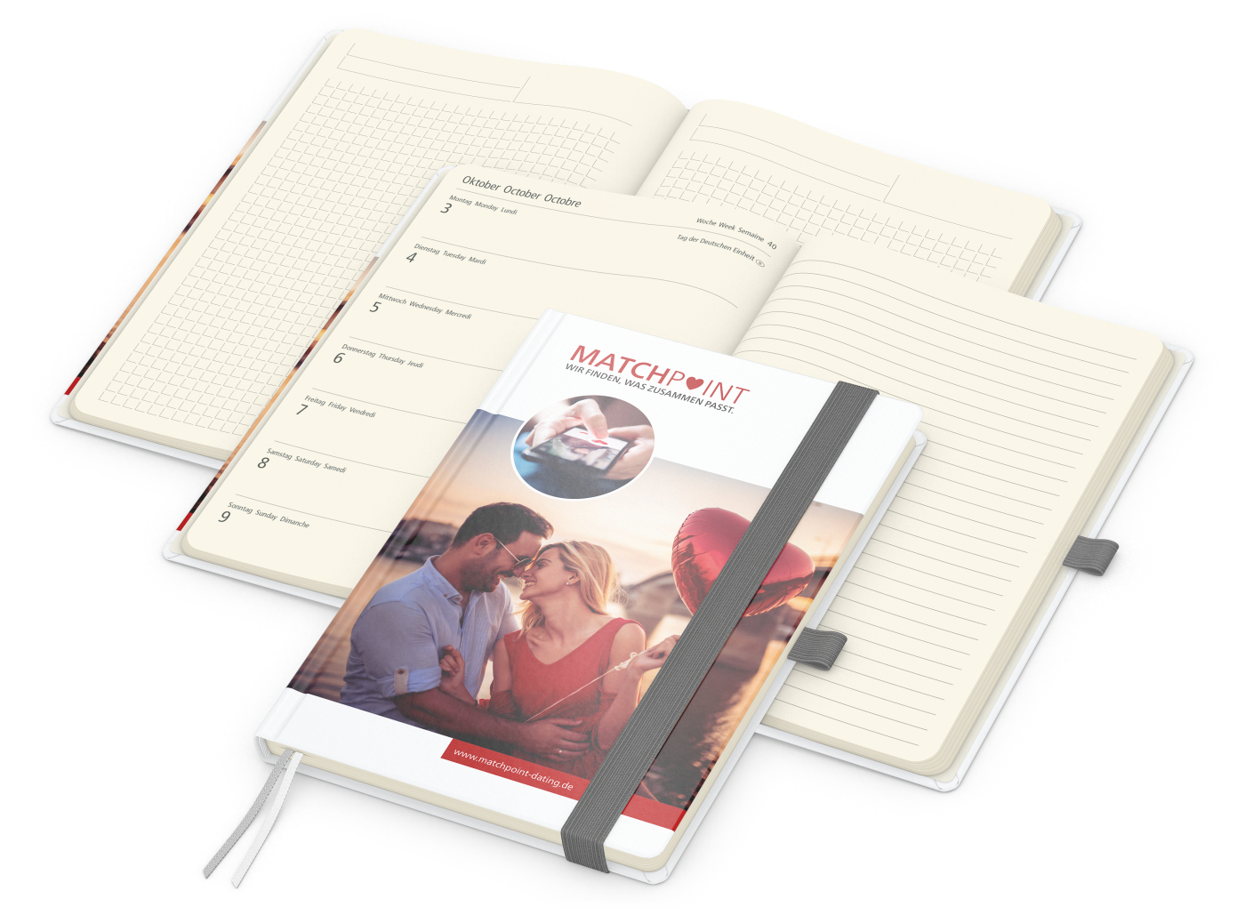 Wochenkalender links + Notizen rechts Match-Hybrid Papier-Hardcover A5