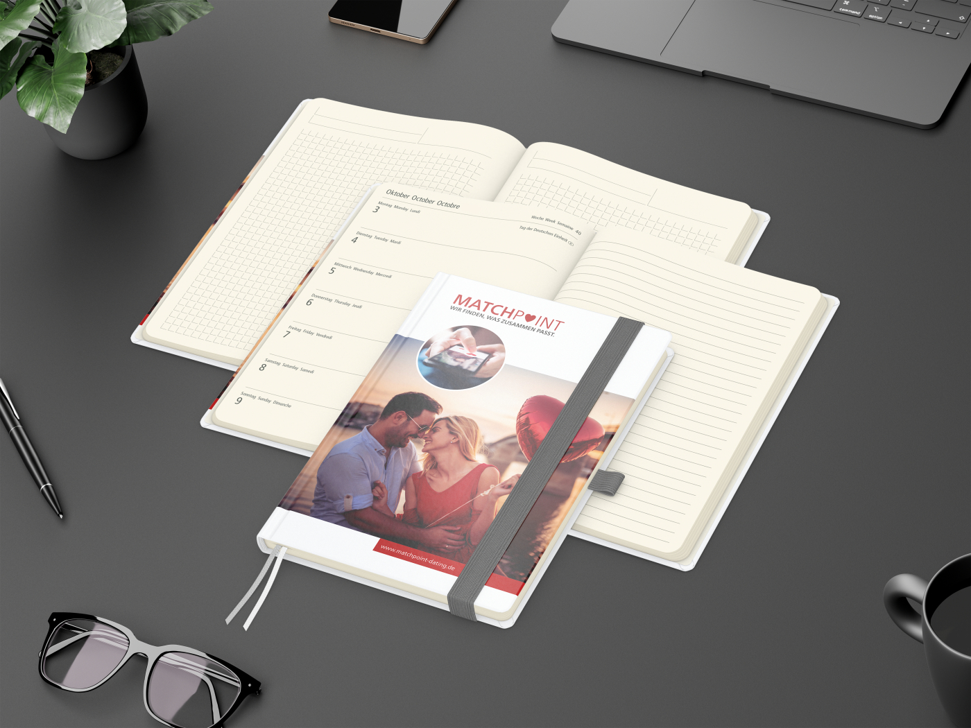 Wochenkalender links + Notizen rechts Match-Hybrid Papier-Hardcover A5