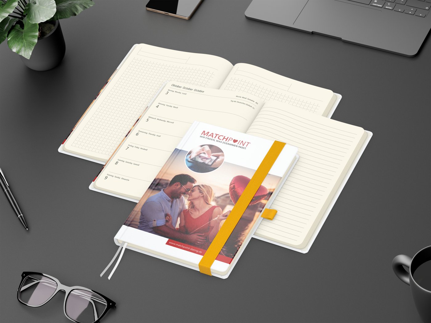Wochenkalender links + Notizen rechts Match-Hybrid Papier-Hardcover A5
