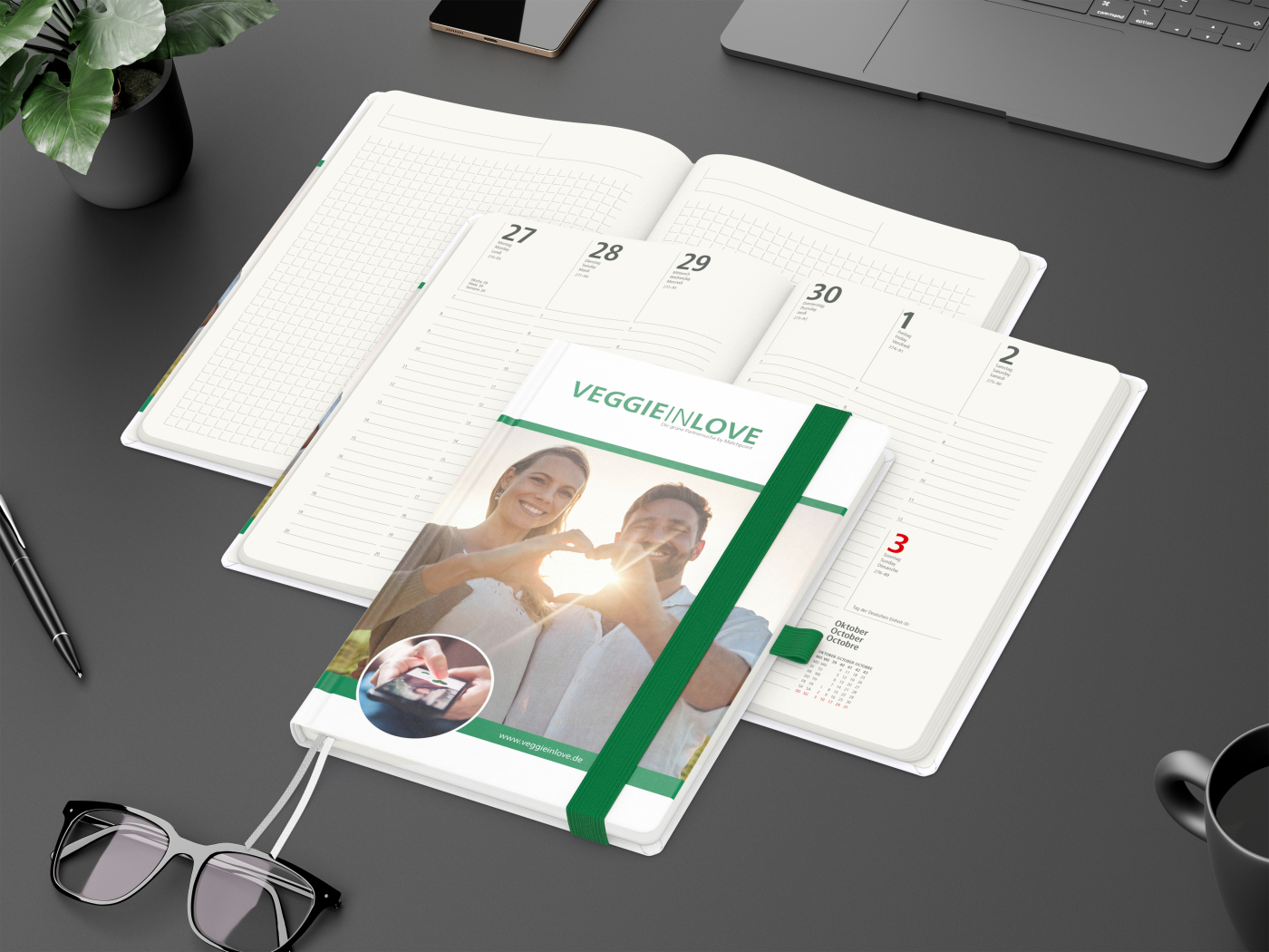Wochenkalender vorne + Notizen hinten Match-Hybrid RECYCLING Papier-Hardcover A5