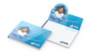 Haftnotizblock Cover Pop-Up Aufsteller formgestanzt Karton-Umschlag