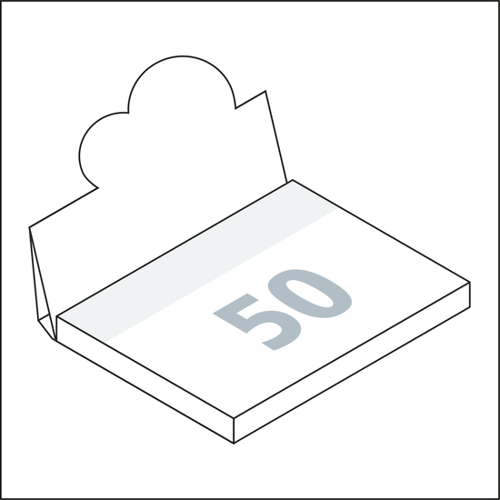 Haftnotizblock Cover Pop-Up Aufsteller formgestanzt Karton-Umschlag