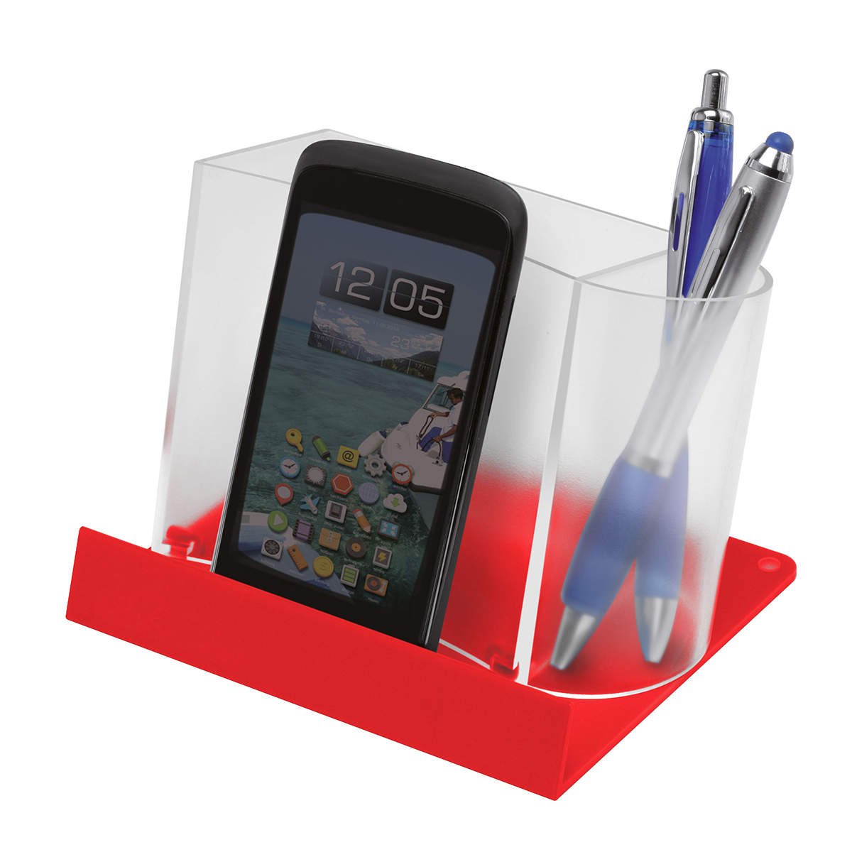 Smartphone-/Tabletständer mit Zettelbox und Köcher