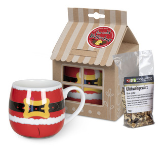 KÖNITZ Porzellan Becher / Tasse Set Santa Claus im Geschenkkarto mit Glühweingewürz
