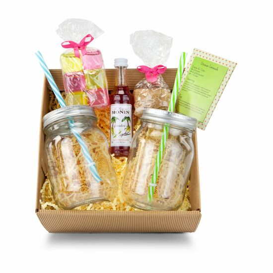 Limonade einfach selber machen! Limonadengläser mit Deckel & Mehrweg-Strohhalm, 6 Mehrweg-Eiswürfel, Rezeptkarte, Rohrzucker & Sirup.