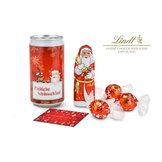 Weihnachtsüberraschung! Lindt Weihnachtsmann (ca. 40 g), 3 Lindt Lindorkugeln (je 12,5 g) und ein Weihnachtsgruß. In 4 Designs erhältlich.