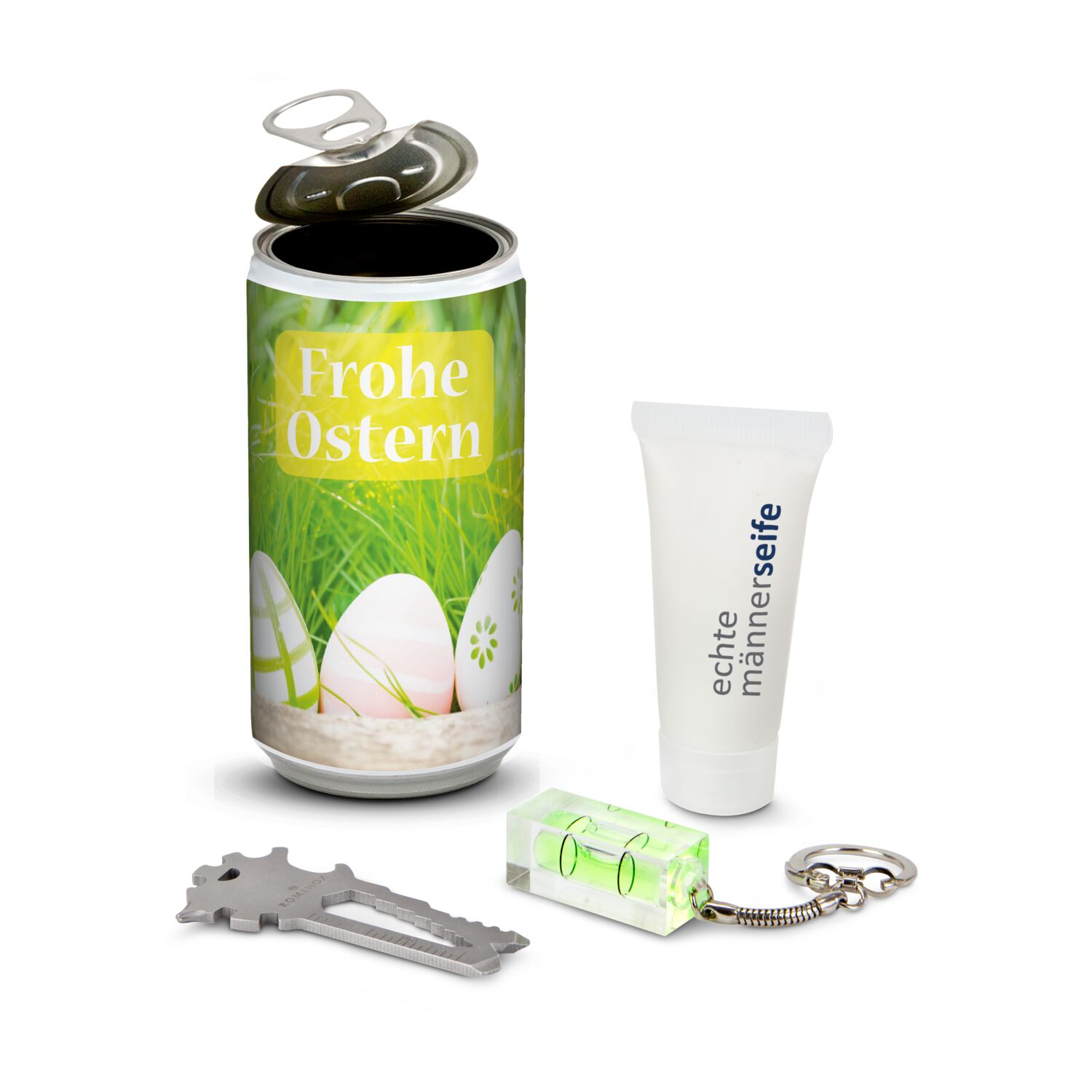 Geschenkset / Präsenteset: Männer-Geheimnis Ostern - Etikett Frohe Ostern - EierWiese 2K1195a