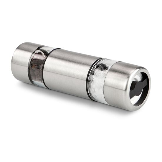 Im weihnachtlichen Geschenkkarton kommt eine ROMINOX® Mühle mit 2 getrennten Mahlwerken und einem Tütchen Salz & Pfeffer