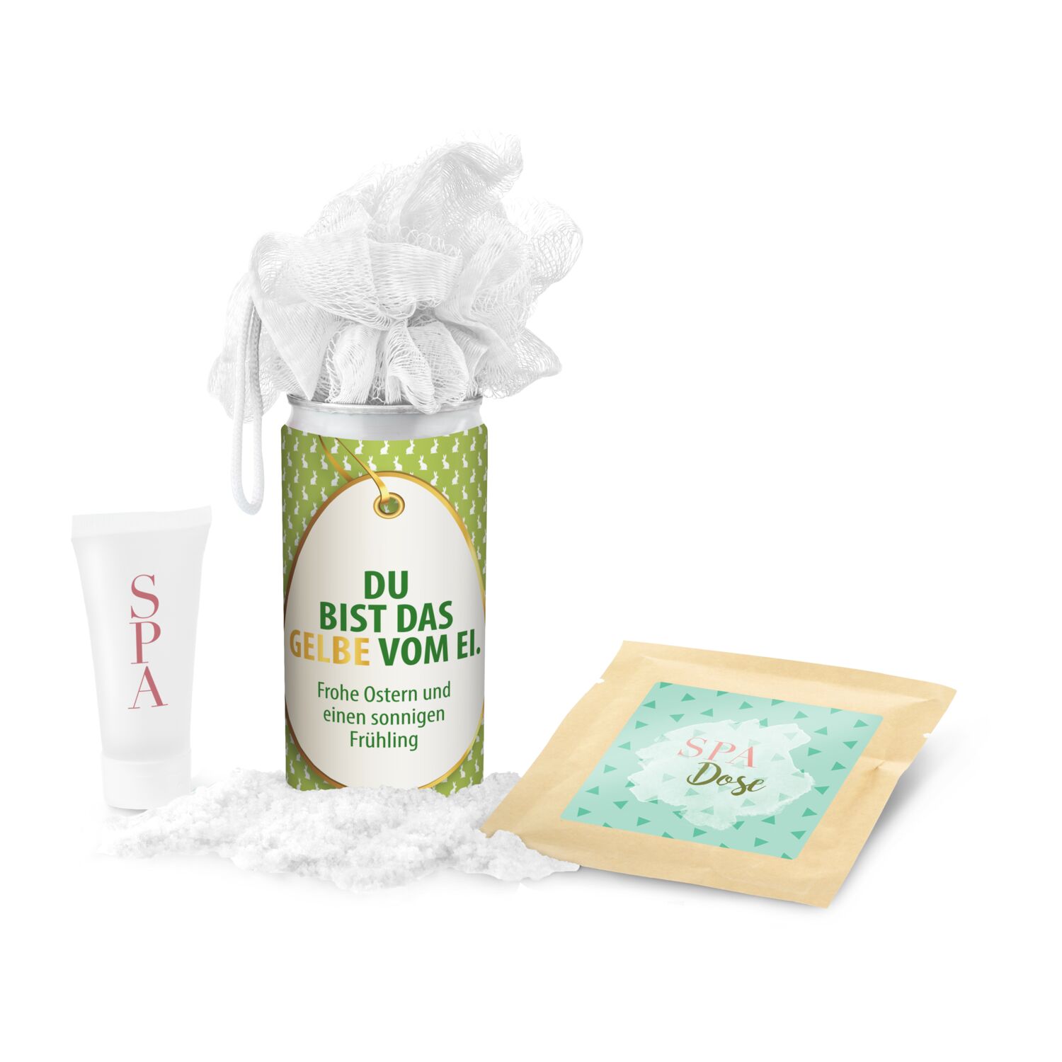 Geschenkset / Präsenteset: SPA Dose Ostern - Etikett Du bist das Gelbe vom Ei 2K1223d