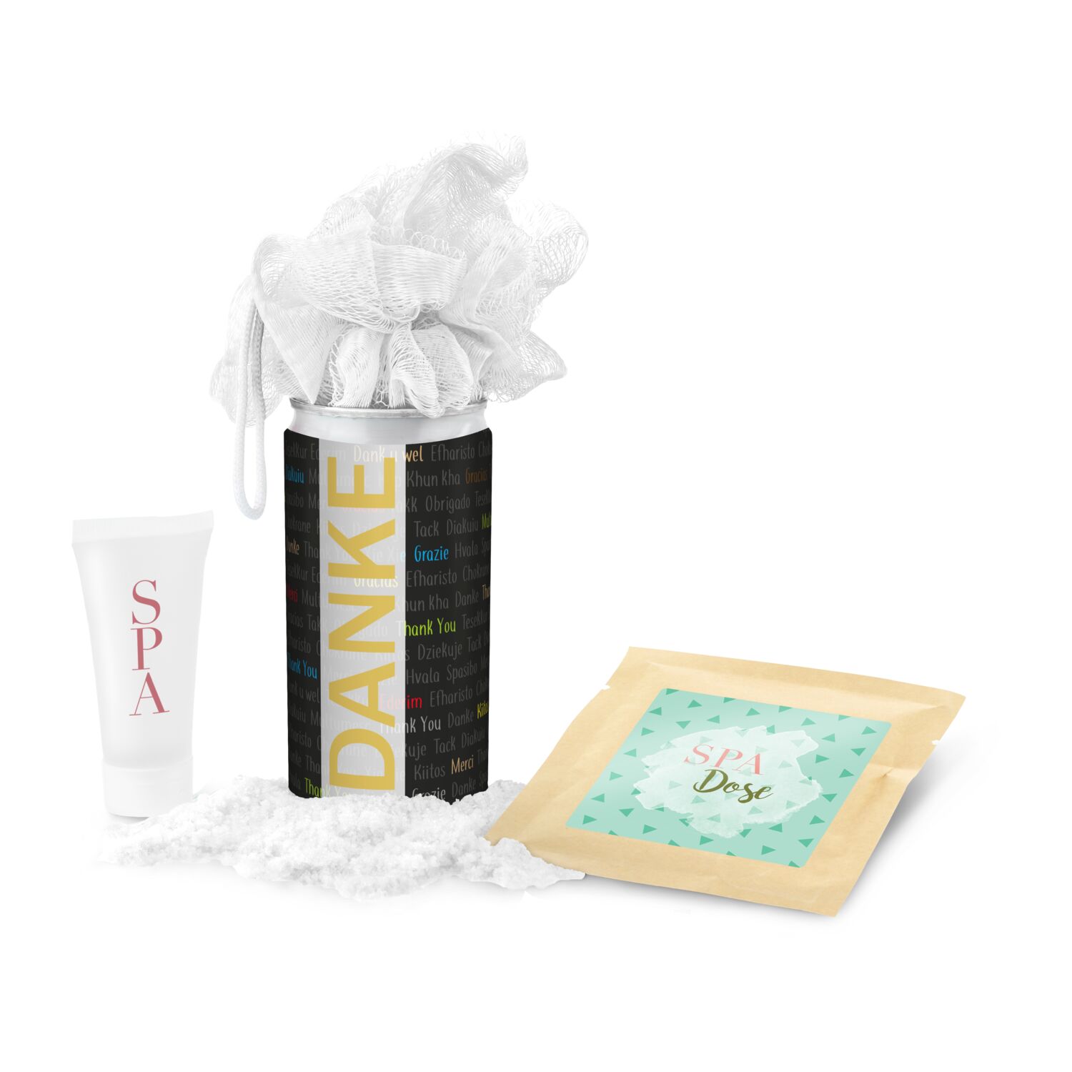 Geschenkset / Präsenteset: SPA Dose - Etikett Danke 2K1223f