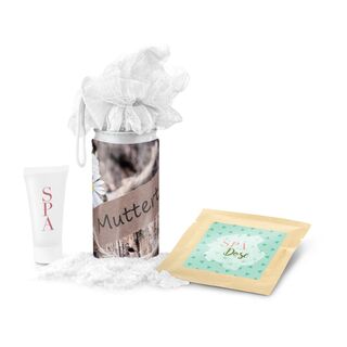 SPA Dose - zum Muttertag: je 1 Mesh-Schwamm, Badesalz & Duschgel in einer innovativen Geheimnisdose mit „Zeit für Dich“ Motiv. Wellness pur!