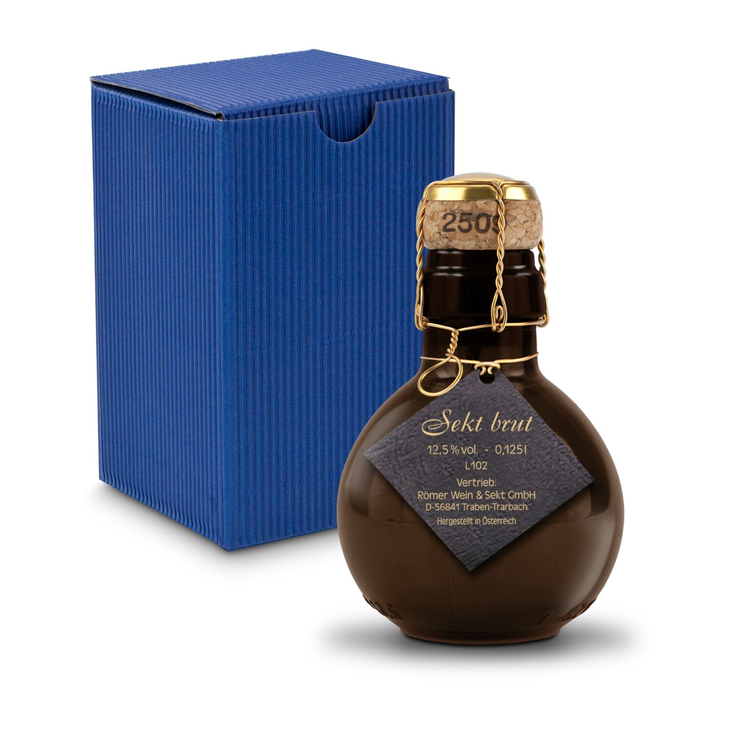Origineller Sekt schwarzer Anhänger - Karton Blau, 125 ml 2K1358c3