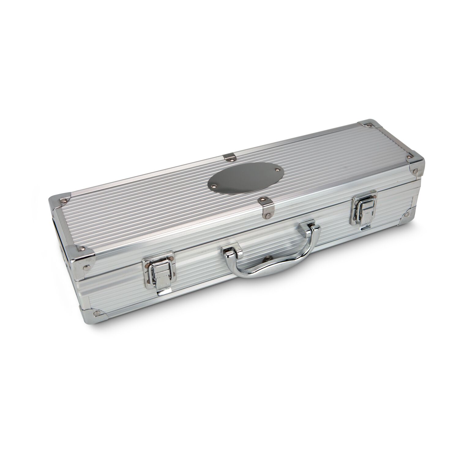 Der Aluminiumgrillkoffer von ROMINOX® enthält Wender, Gabel & Zange aus hochwertigem Edelstahl. Dazu Chili-Grill Öl & 1 BBQ-Gewürzmischung