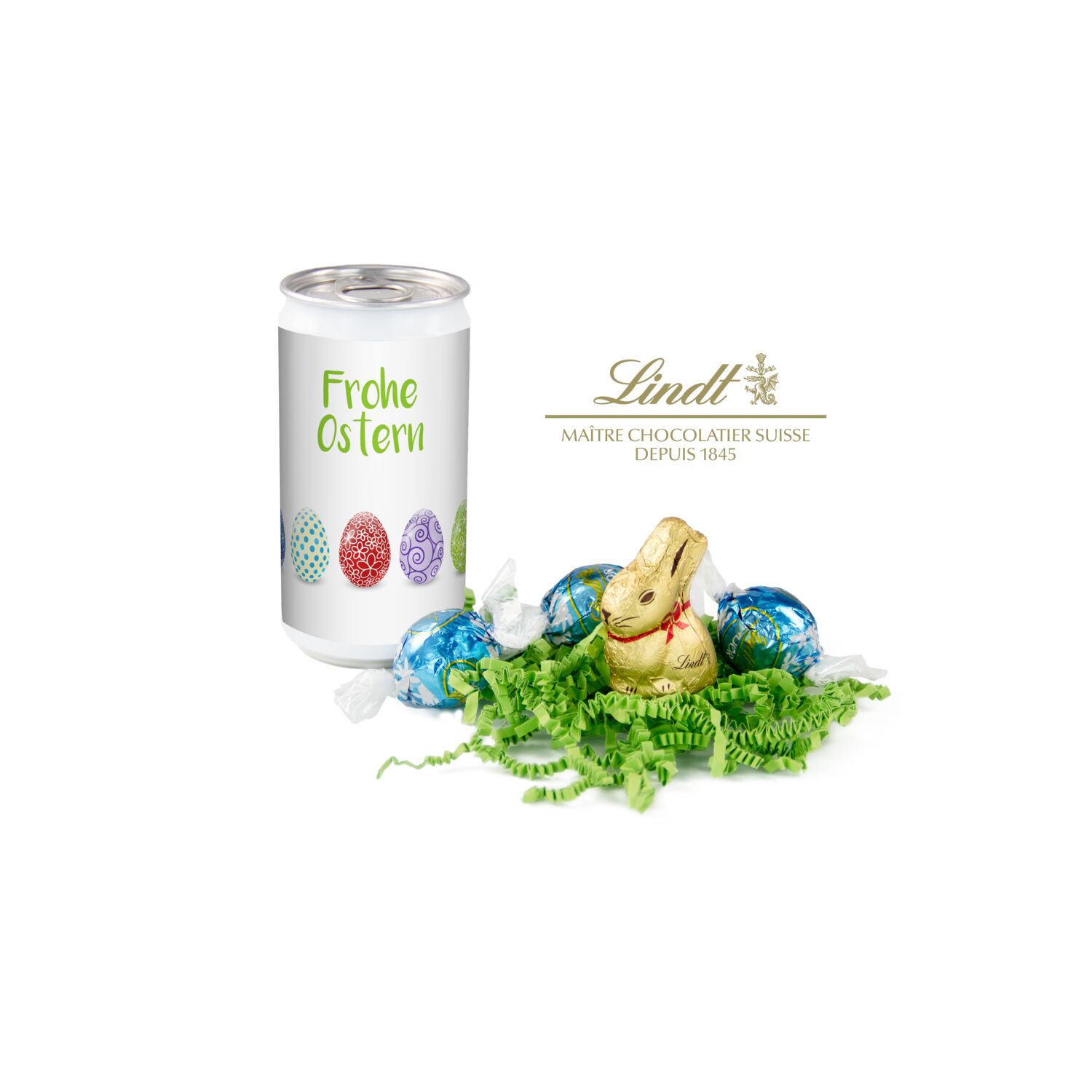 Geschenkartikel / Präsentartikel: Lindt-Oster-Überraschung - Etikett Frohe Ostern - EierReihe 2K1625c