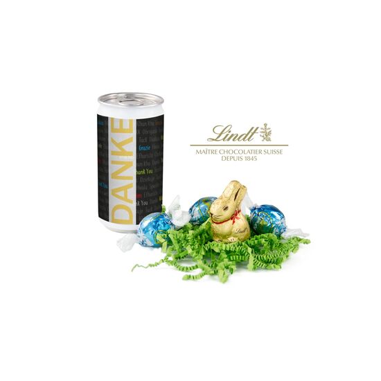 Spiel, Spaß und (Vor-)Freude garantiert. Originelle Dose mit Lindt-Goldhase & 3 Lindorkugeln auf grünem Sizzle. Wählen Sie aus 5 Motiven.
