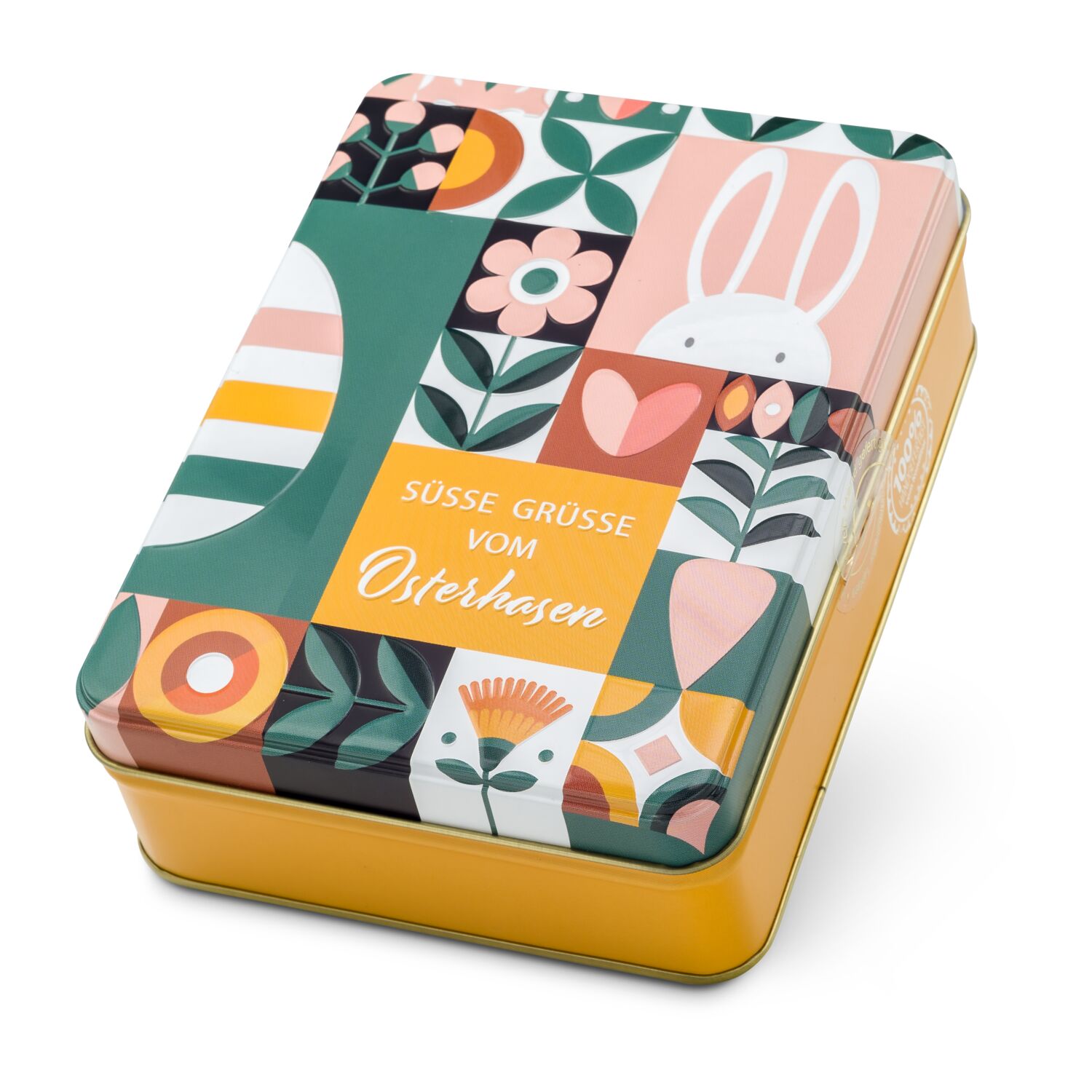 125 g Pralinen & Trüffel in einer bunten, österlichen Schmuckdose mit 3D-Prägung. Damit machen Sie großen & kleinen Osterhasen eine Freude!