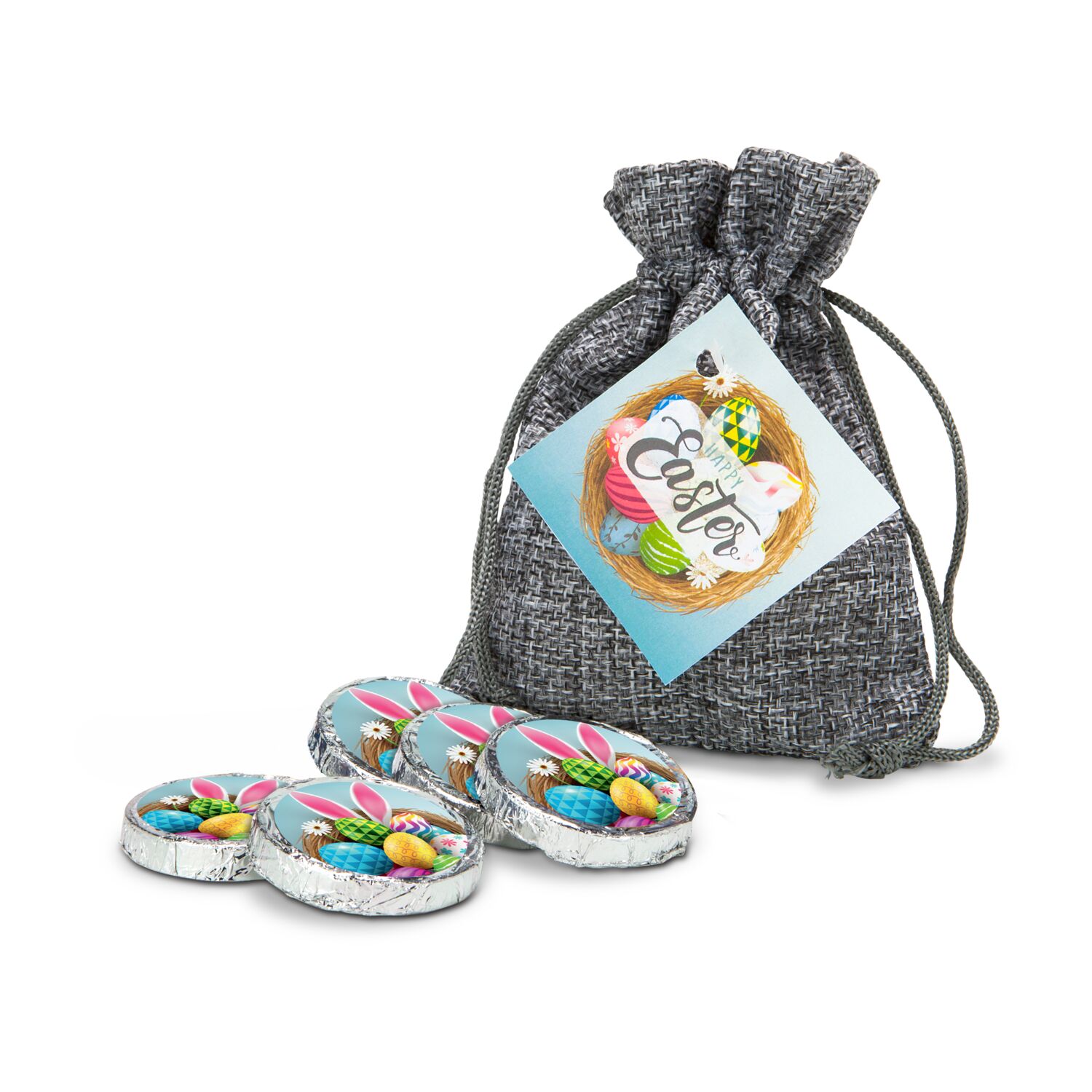 Geschenkset / Präsenteset: Oster-Schokotaler im Säckchen 2K1663