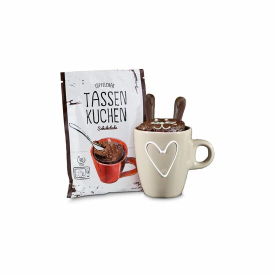 Schokoladen-Tassenkuchen Backmischung (70 g) für die Mikrowelle verpackt in Ihrer individuellen Kartonagentasche. Mmmmhhh!