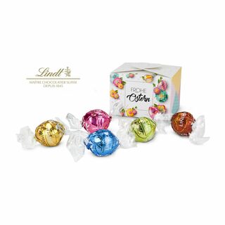 Diese kleine Pralinenschachtel enthält 5 Lindt-Lindor Kugeln in den Sorten Erdbeer-Sahne, Stracciatella, Pistazie, Weiße Schokolade & Nuss