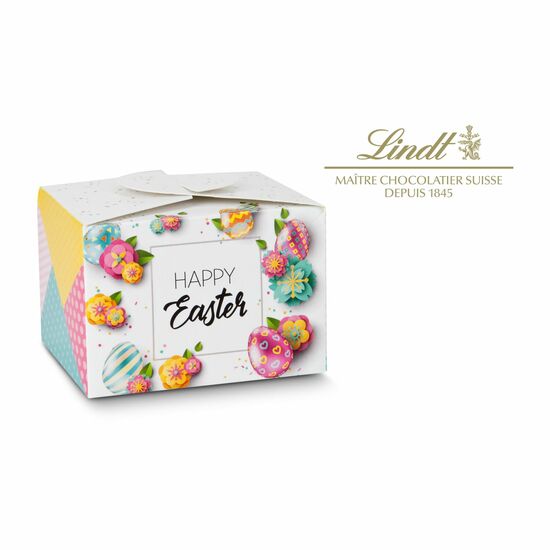 Diese kleine Pralinenschachtel enthält 5 Lindt-Lindor Kugeln in den Sorten Erdbeer-Sahne, Stracciatella, Pistazie, Weiße Schokolade & Nuss