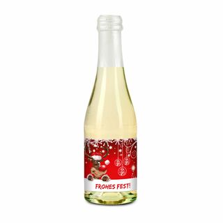Prickelndes Weihnachtsfest: 6 Secco Piccolo Glasflaschen (0,2 l) mit der Botschaft „Frohes Fest”. Ideal für Kunden, Kollegen oder Freunde.