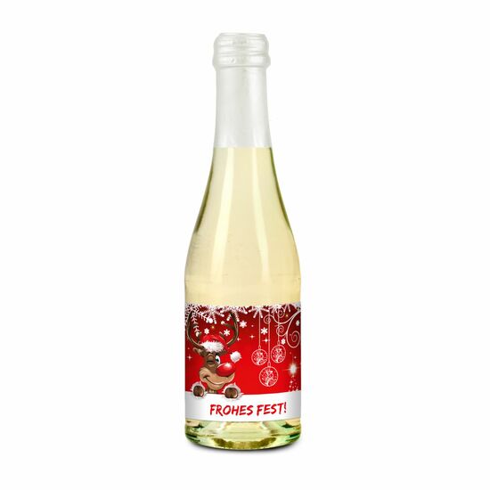 Prickelndes Weihnachtsfest: 6 Secco Piccolo Glasflaschen (0,2 l) mit der Botschaft „Frohes Fest”. Ideal für Kunden, Kollegen oder Freunde.