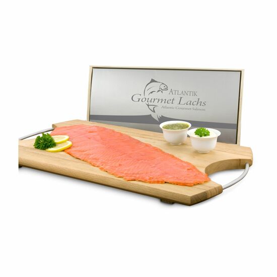 Geschenkartikel / Präsentartikel: Lachs-Gutschein in Holzbox: Gourmet 2K1715