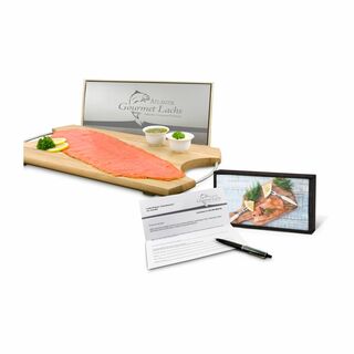 Geschenkartikel / Präsentartikel: Lachs-Gutschein in Holzbox: Feinschmecker 2K1716