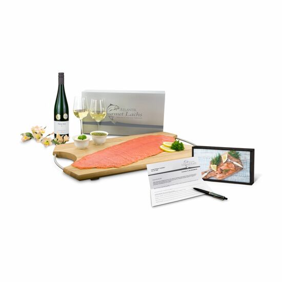 Geschenkartikel / Präsentartikel: Lachs-Gutschein in Holzbox: Genießer 2K1717
