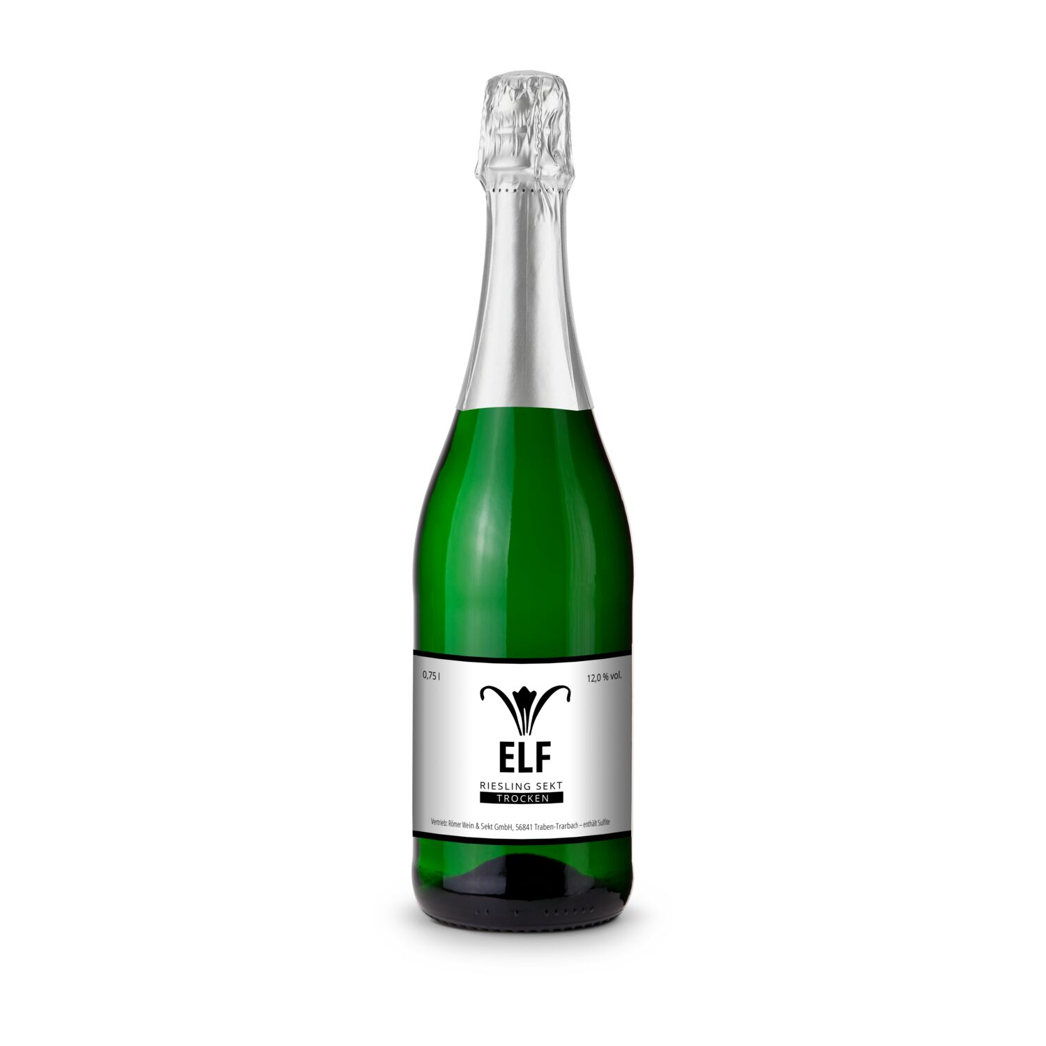 Rebsortenreiner Riesling Sekt in grüner Flasche (0,75 l), feinfruchtige Note, Alkohol 12% Vol.