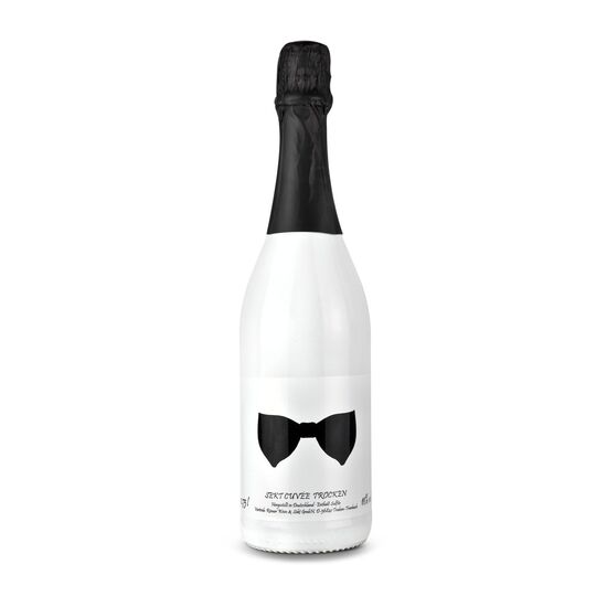 Sekt Cuvée - Flasche weiß-lackiert - Kapsel schwarz, 0,75 l 2K1911d