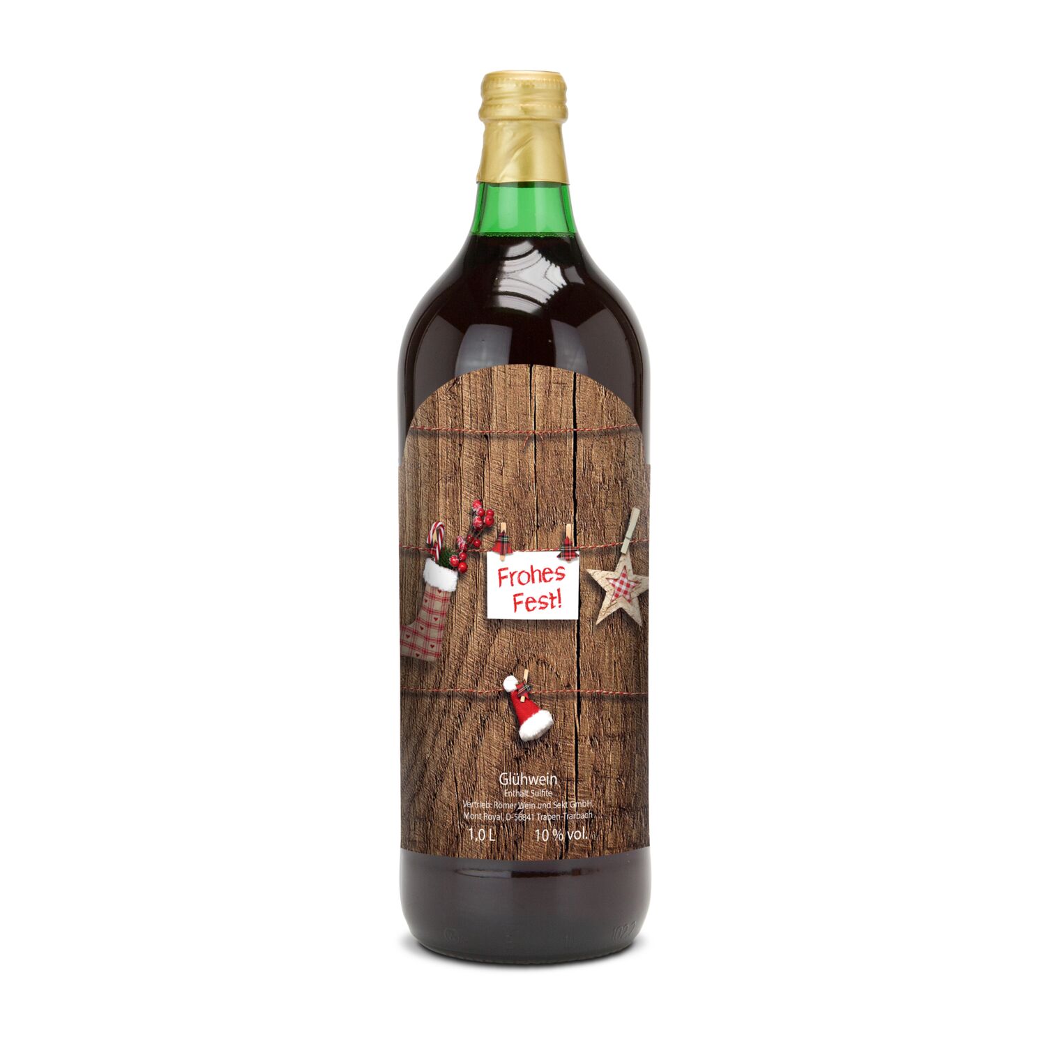 Original Nürnberger Glühwein in grüner 1 l Krugflasche, individuelles Etikett, Alkohol 10 % Vol.
