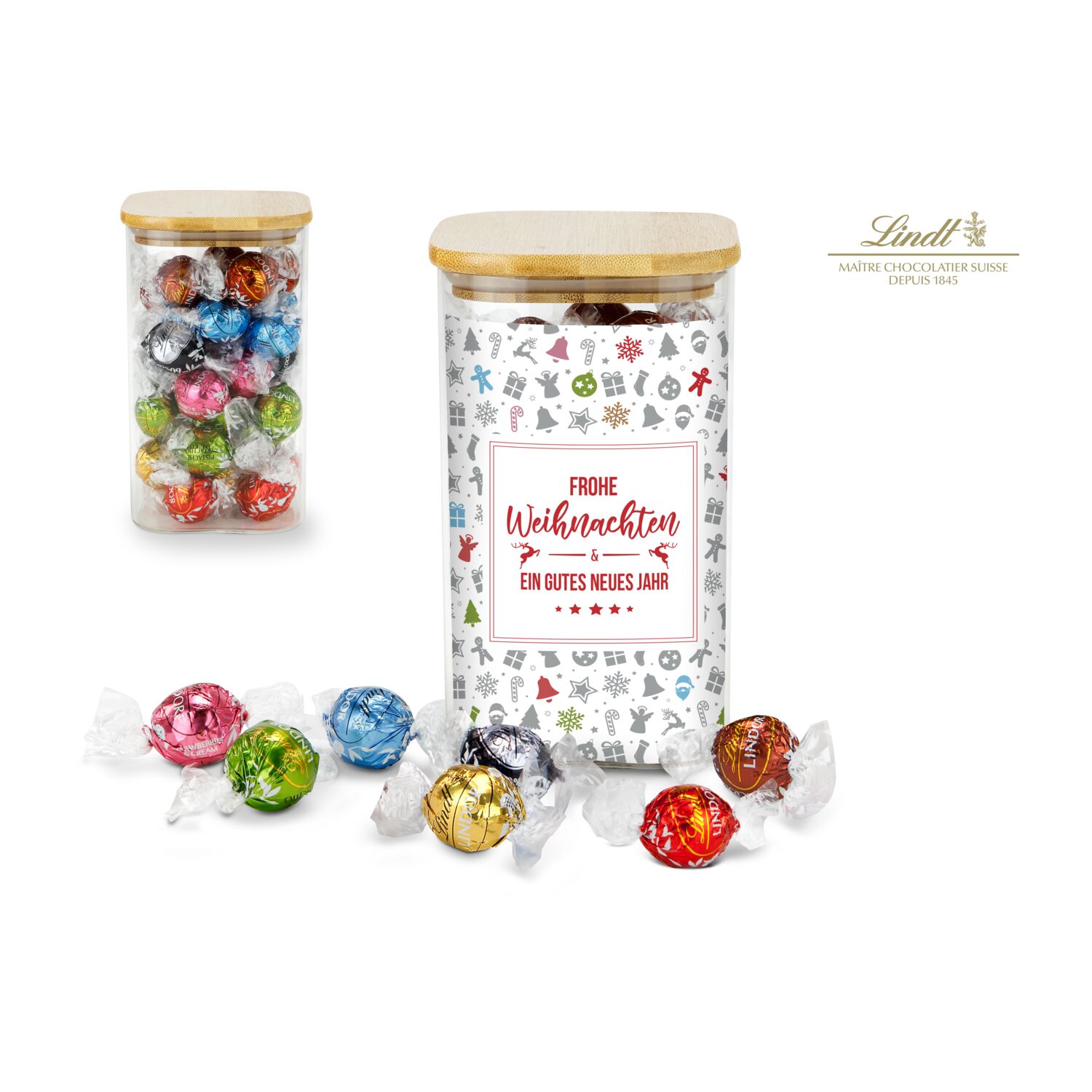 Geschenkset / Präsenteset: Lindor Team-Glas Frohe Weihnachten 2K2016b