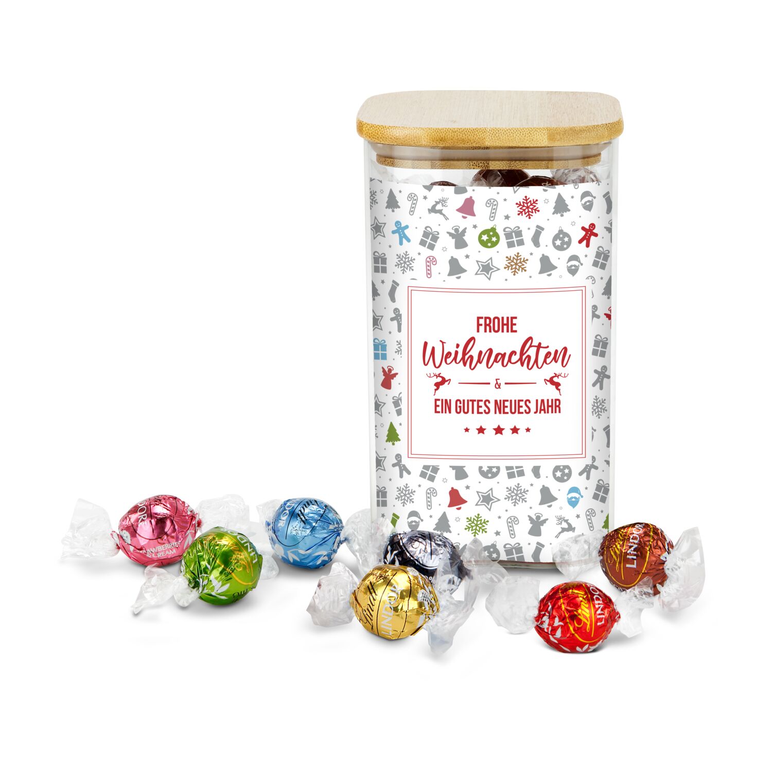 Geschenkset / Präsenteset: Lindor Team-Glas Frohe Weihnachten 2K2016b
