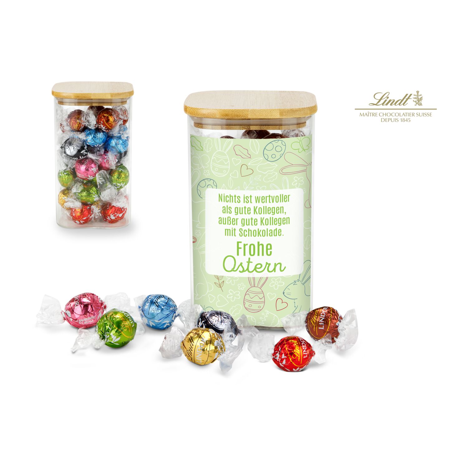 Geschenkset / Präsenteset: Lindor Team-Glas Frohe Ostern 2K2016o