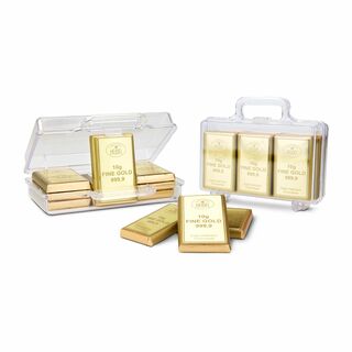 Geschenkartikel: Goldkoffer mit 12 Goldbarren, Edelvollmilch-Schokolade (120 g) 2K2024