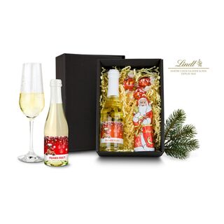 1 Secco Piccolo (0,2 l), 1 Lindt Schokoladen Weihnachtsmann (70 g) & 3 zartschmelzende Lindt Lindorkugeln in Rot (Vollmilch, je 12,5 g)