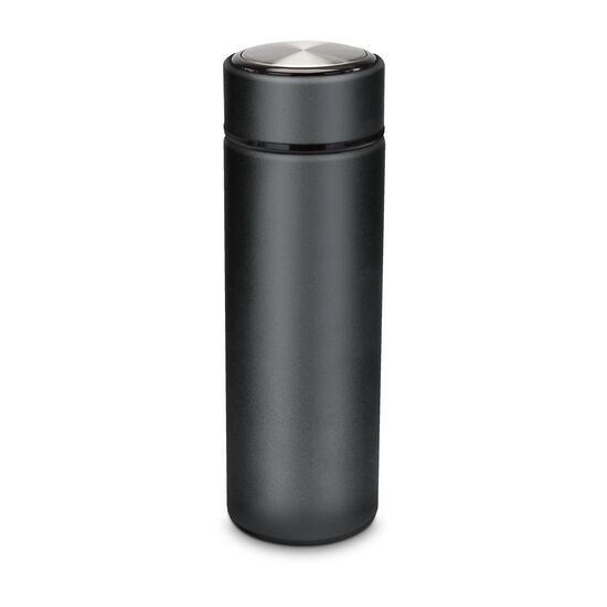 ROMINOX® Isolierflasche Calida (ca. 350 ml) kombiniert mit leckerem Früchtetee im Korkenglas (ca. 45 g). Im schwarzen Geschenkkarton.