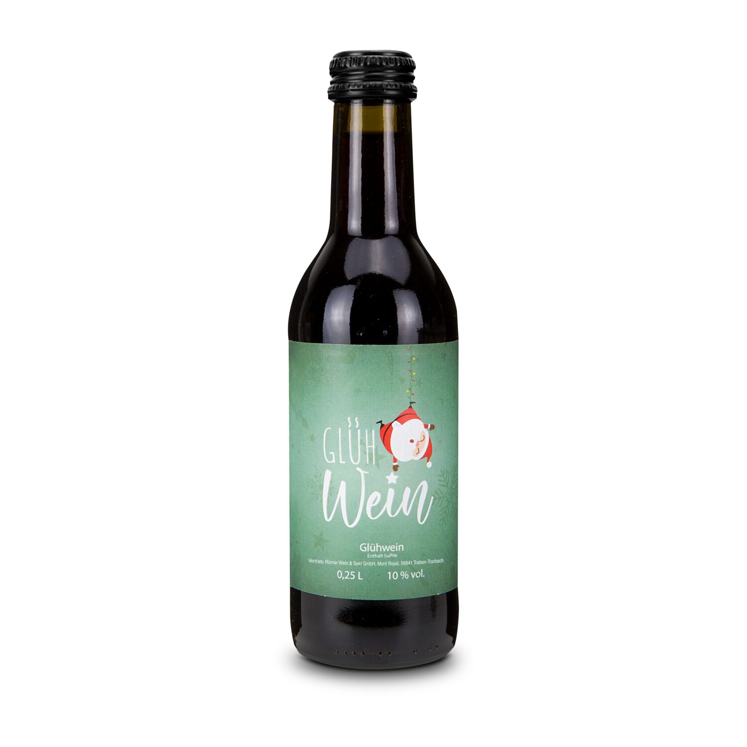 0,25 l Flasche Glühwein, 100 g gebrannte Mandeln und 100 g Glühweinbonbons verpackt in einem roten Weihnachtskarton