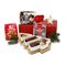 Das ROMINOX® Servierschalenset Tre Arbo kombiniert mit Lebkuchen, Lebkuchen Stäbchen und Mini-Plätzchen - verpackt im rotem Geschenkkarton.