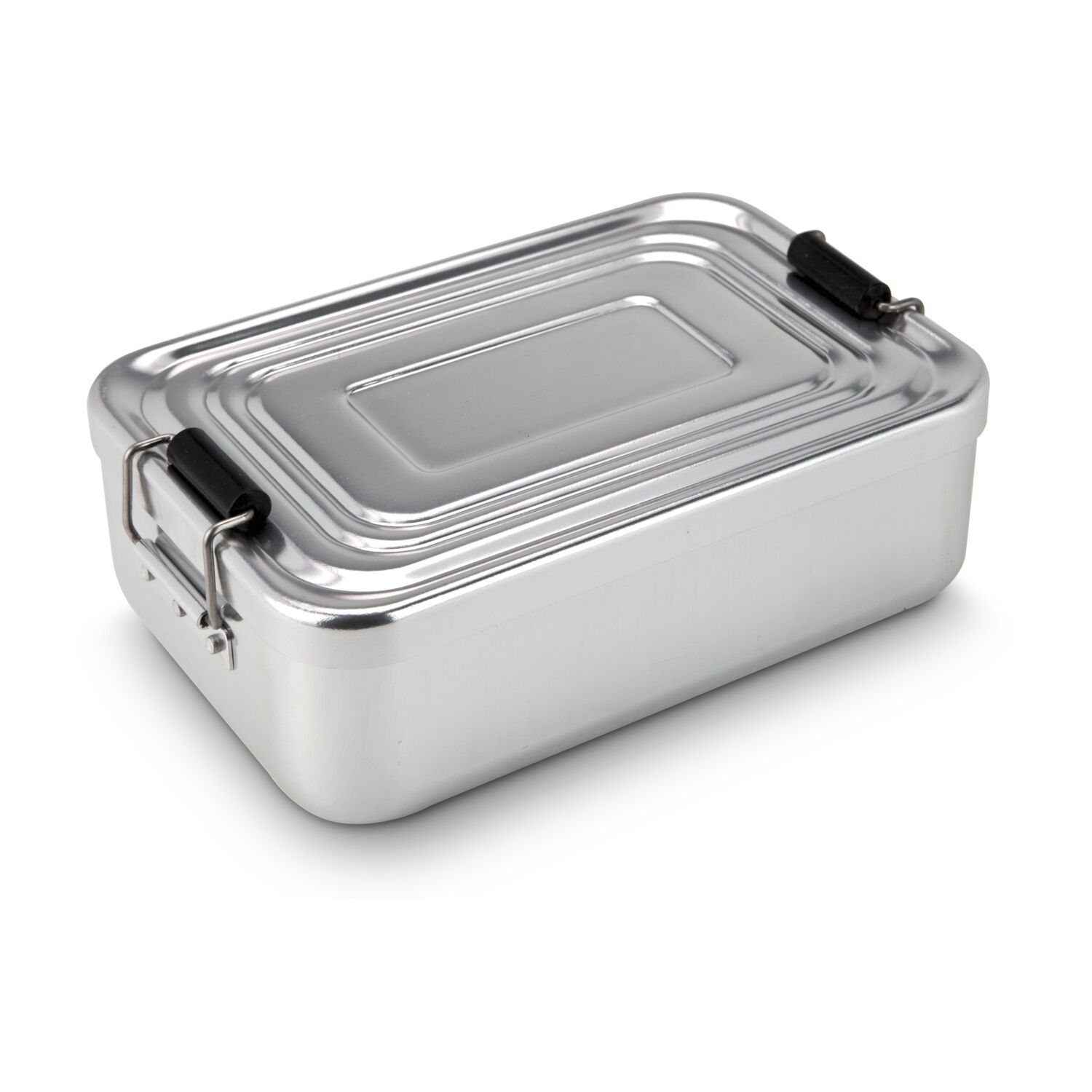 Eine silberne ROMINOX® Lunchbox Quadra gefüllt mit je 2 Lindorkugeln aus Vollmilch & weißer Schokolade und Mini-Butterkeksen.