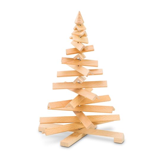 Ein Weihnachtsbaum aus Holz sowie eine Flasche Cabernet Sauvignon und eine Duftkerze „Sparkling Gold“ verpackt in einem naturfarbenen Weihnachtskarton.