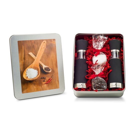 Geschenkset / Präsenteset: Salz- & Pfeffermühlen Set - in Silberdose 2K2191