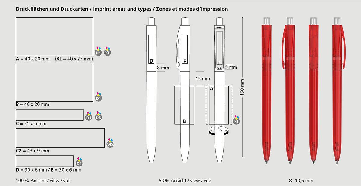 Klio-Eterna - Qube transparent - Druckkugelschreiber