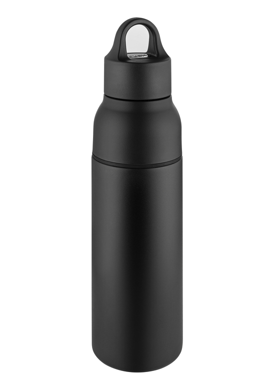 Metmaxx® Thermoflasche "OneTouch&Go" schwarz/Ring schwarz
