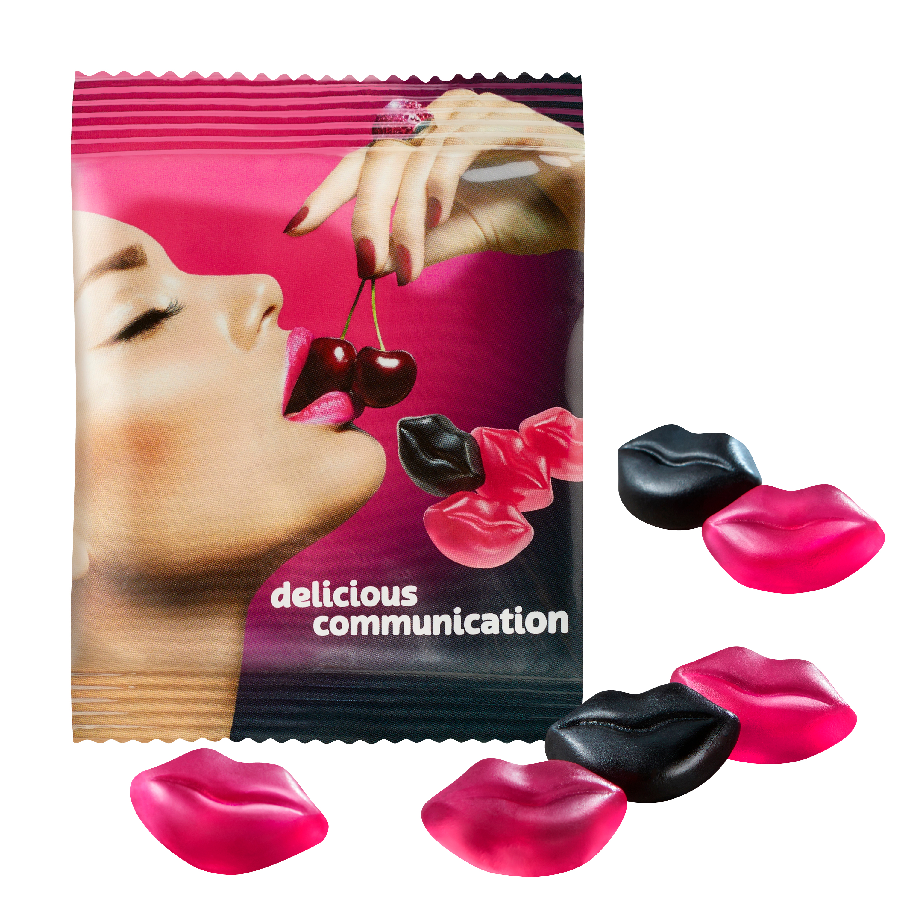 Vegane Schwarzwälder Kirsch-Küsschen im konventionellen Tütchen