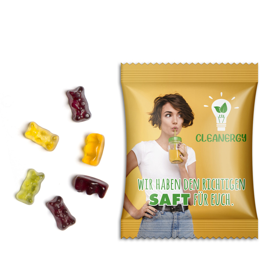 Fruchtsaftbärchen im Werbetütchen, ca. 70 x 90 mm, 15 g, Standard-Folie transparent - Fruchtsaftbärchen